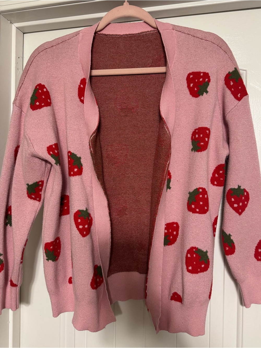 Pink Strawberry Print Cardigan